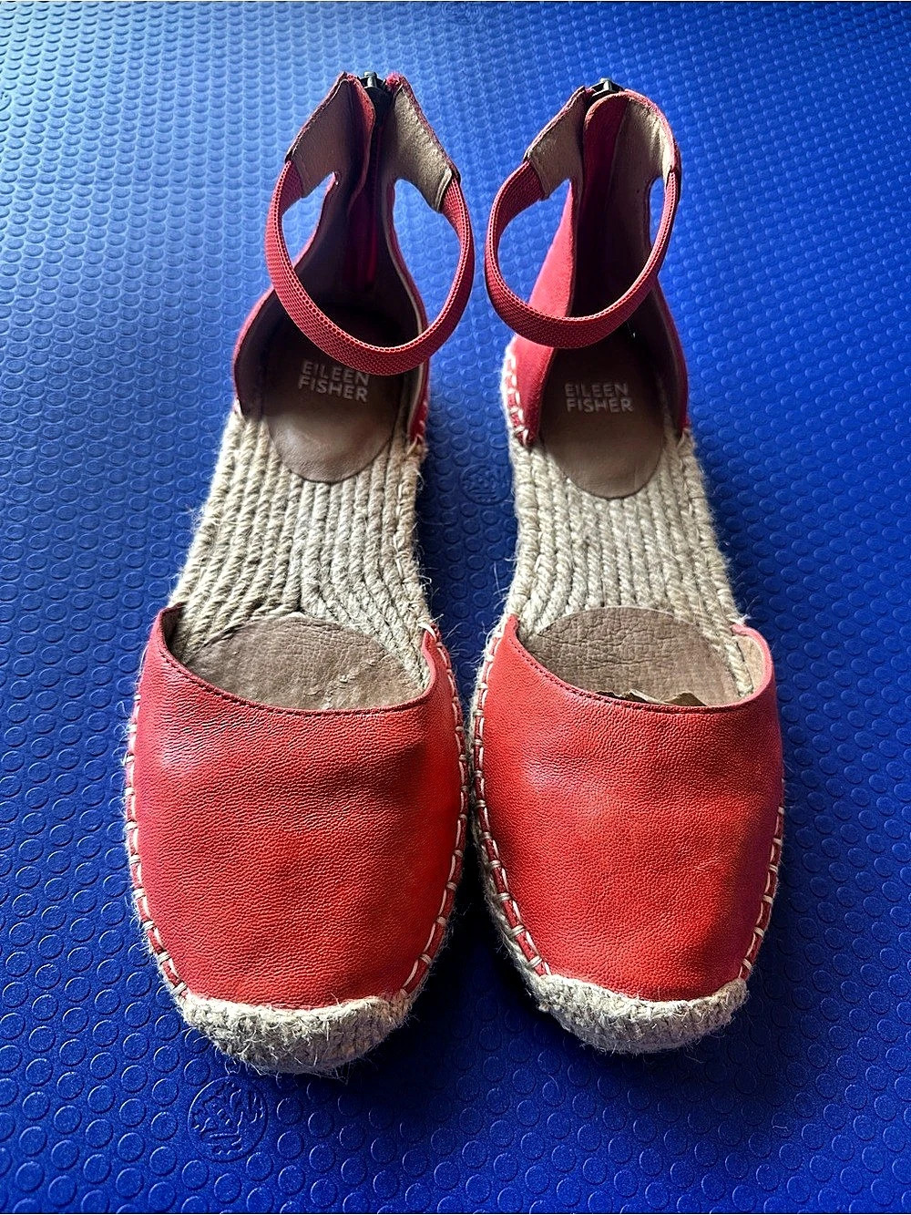 Eileen Fisher Suede Ankle Strap Espadrille Flats Red US 7